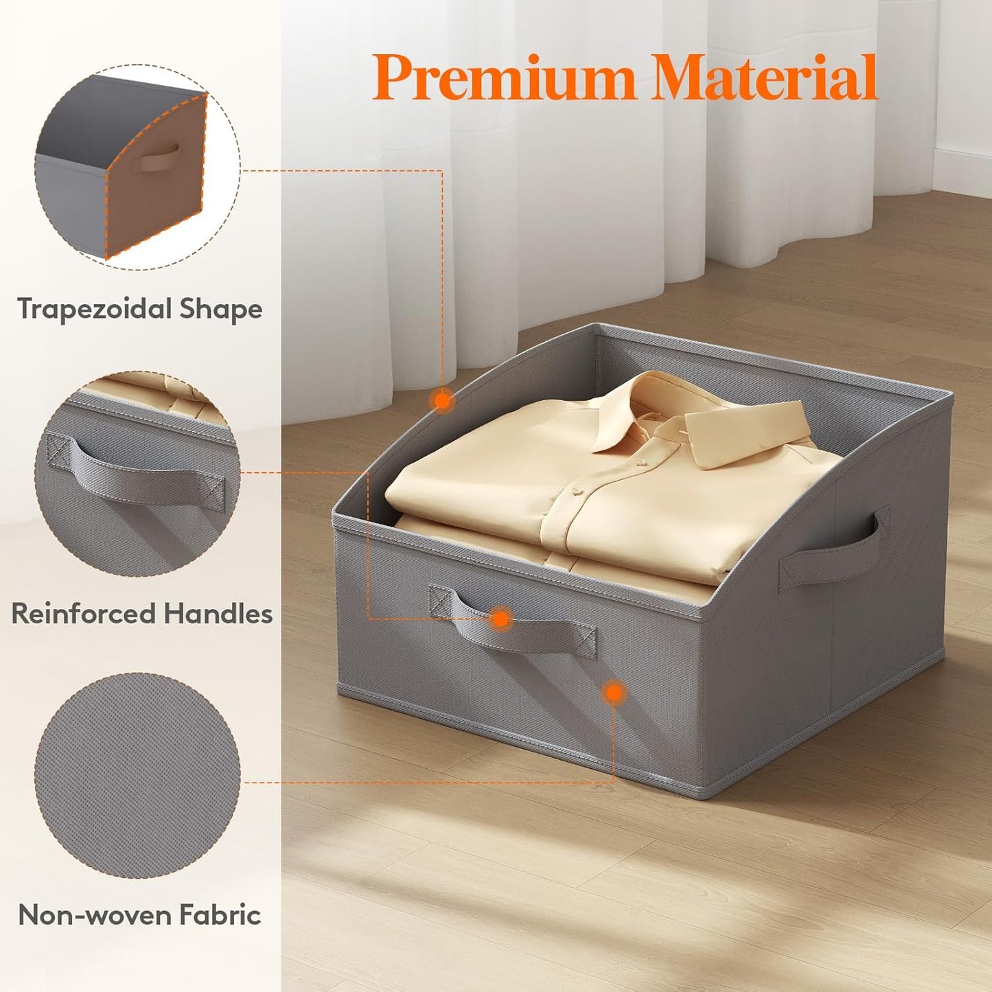 Lifewit Storage Baskets for Shelves, 6 Packs Non-woven Fabric Trapezoid Closet Organizer Bins with Handles, Foldable Clothing Containers Box for Clothes, Toy, Towel, Book, DVD, Hats, Small-Grey