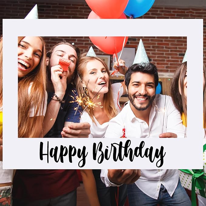 32 x 24 Inch Large Photo Booth Props Picture Frame Happy Birthday Party Frame DIY Cutouts Photo Booth Props Selfie for Party Supplies Favors (White Blank,Horizontal Style)