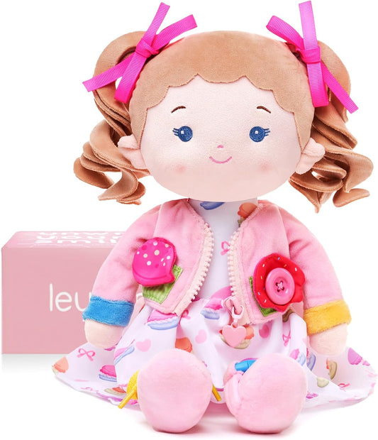 Soft Bady Educational Soft Baby Doll(16''), Learning Sensory Doll for Toddlers, Montessori Toys for 2-Year-Old Girls Christmas, Birthday Gifts, Plush Doll with Button-Busy Cupcake-Girl