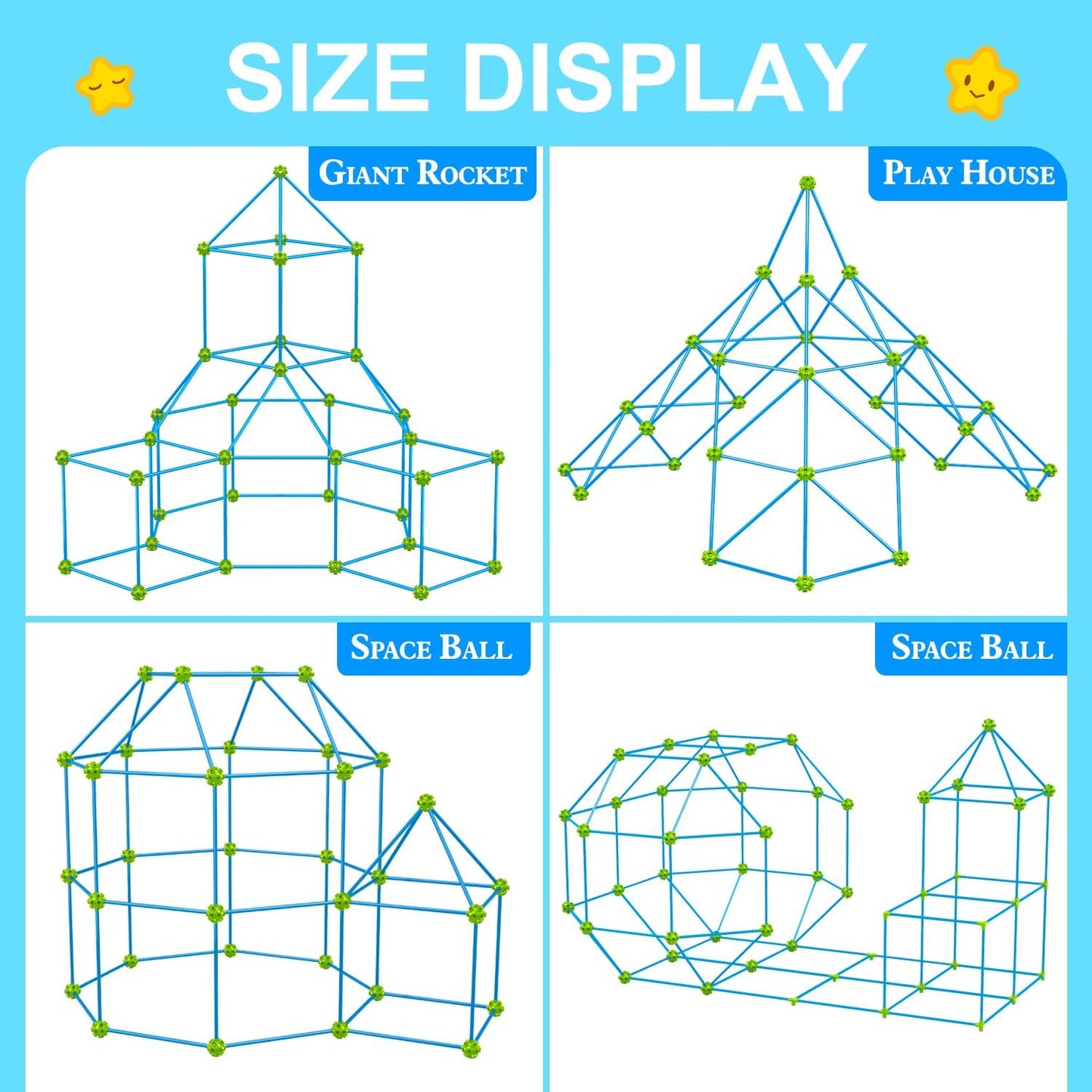 SpringFlower Fort Building Kit for Kids,STEM Construction Toys, Educational Gift for 3 4 5 6 7 8 9 10 11 12 Years Old Boys and Girls,Ultimate Creative Set for Indoor & Outdoors Activity,140 Pcs,Green
