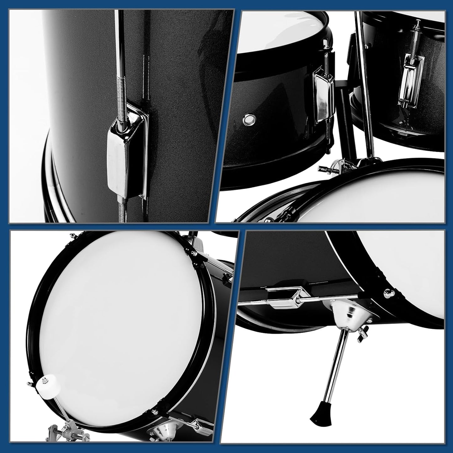 Ktaxon 5-Piece Complete Junior Drums Set, 16 Inch Beginners Drum Kit with Throne Stool, Pedal & Drumsticks, Kids Drums Musical Instruments W/Cymbal, Hi-Hat, Floor, Tom and Snare Drum (Black)