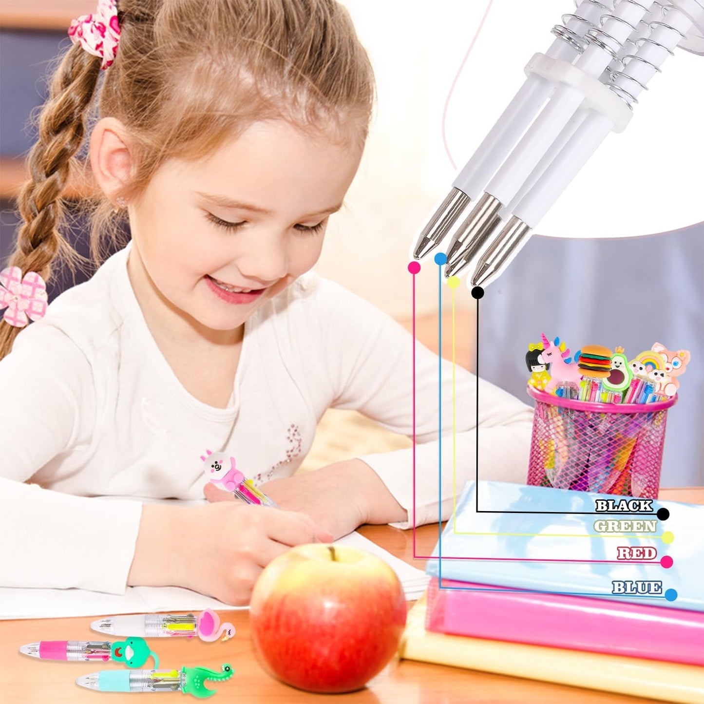 LOKIPA 30 PCS Multicolor Pen in One - 4-in-1 Cute Pens for Kids Mini Ballpoint Pens for Kids Birthday Gifts Classroom Prizes（Random Style）