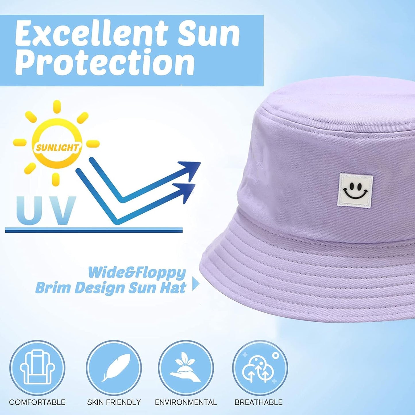 Kids Sun Hat Smile Face Bucket Hat for Girls Boys Summer Sun Protection Cotton Unisex Beach Cap