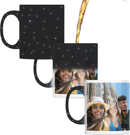 Personalized Coffee Mug – Custom Photo, Text, or Logo Ceramic Magic Mug Tea | Taza Personalizada with Heat Sensitive Color Changing Cup | Customized Gift Idea for Men & Women - Black Starry |11oz