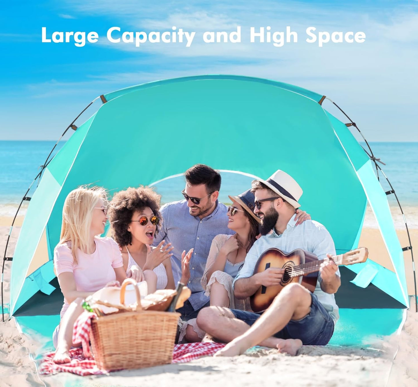 Beach Tent, Portable Sun Shelter for 2/3/4/6-8 Person with UPF 50+ UV Protection, Easy Setup Waterproof Beach Shade Canopy Cabana for Family Outdoor and Picnics, Fishing with Carrying Bag