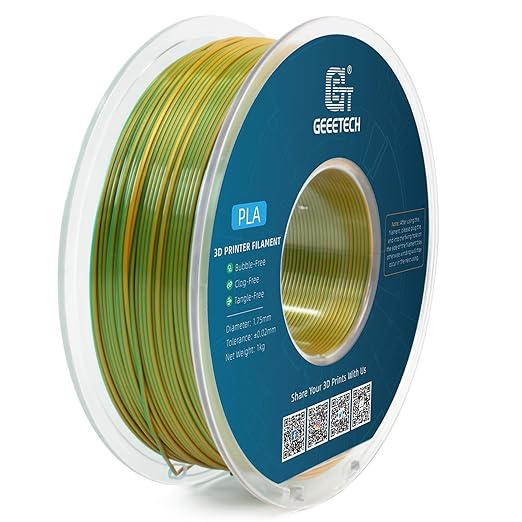 Geeetech 3D Printer Silk PLA Dual Color Filament, Metal-Like Shiny Silk Filament 1.75mm 1kg (2.2lbs) Spool, Dimensional Accuracy +/- 0.02 mm, Silk Yellow Green