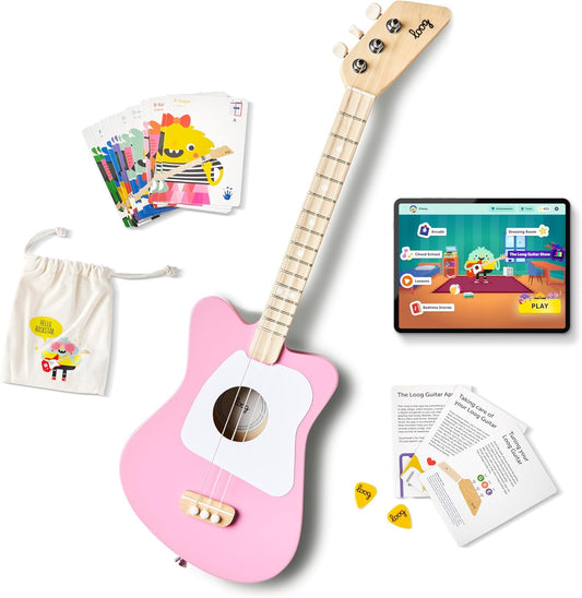 Loog Mini Acoustic kids Guitar for Beginners 3-strings Ages 3+ Learning app and lessons included