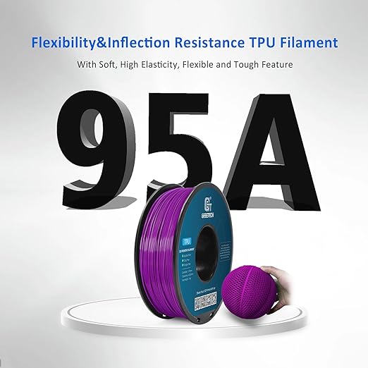 Geeetech TPU Filament 1.75mm – 95A Flexible 3D Printer Filament with High Elasticity, 1KG (2.2lbs) Spool, Dimensional Accuracy ±0.03mm, Fits Most FDM Printers (Purple)