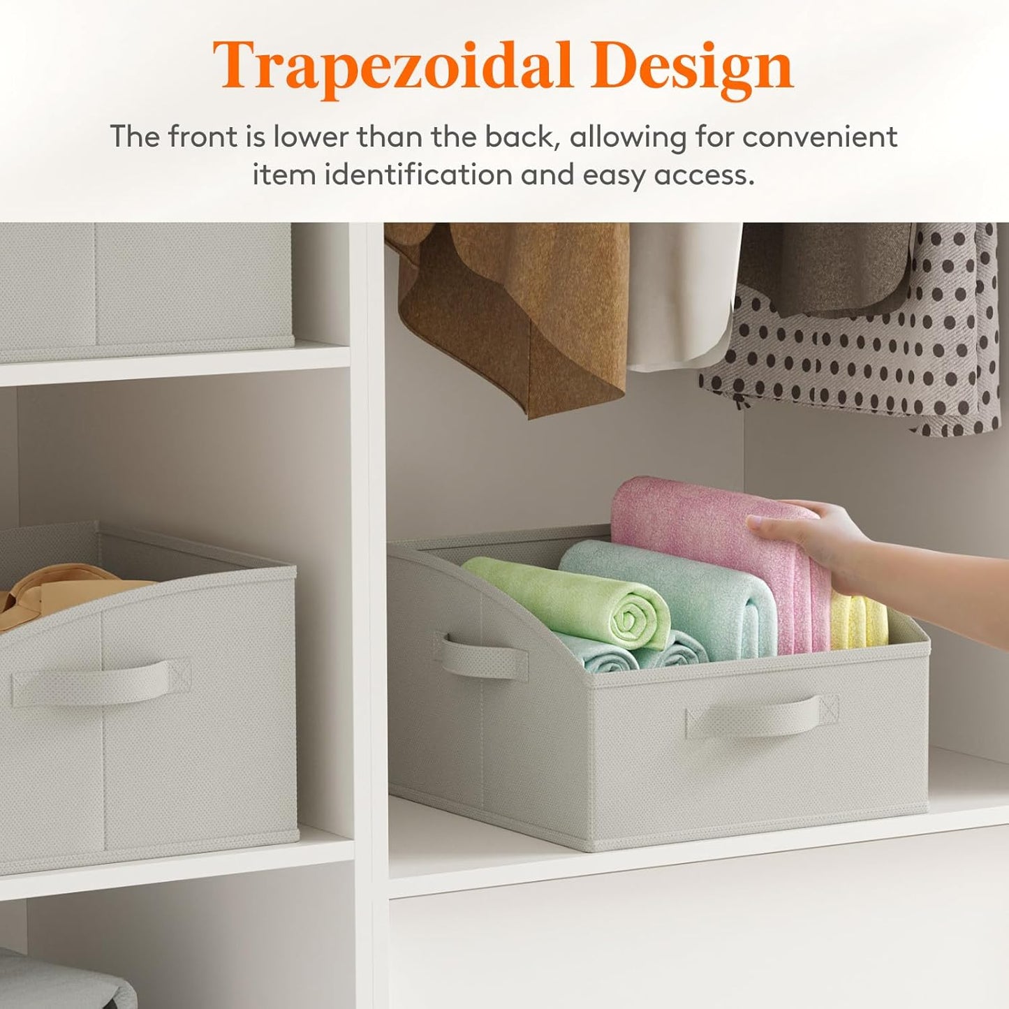 Lifewit Storage Baskets for Shelves, 6 Packs Non-woven Fabric Trapezoid Closet Organizer Bins with Handles, Foldable Clothing Containers Box for Clothes, Toy, Towel, Book, DVD, Hats, Small-Light Grey