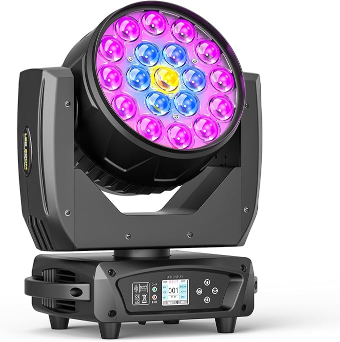 19x10W Moving Head Light Focusing/Beam/Wash/Zoom Effect Stage DJ Lights 4-in-1 LED DMX512 & Sound Activated Control for DJ Disco Nightclub KTV Bar Theater Shopping Mall