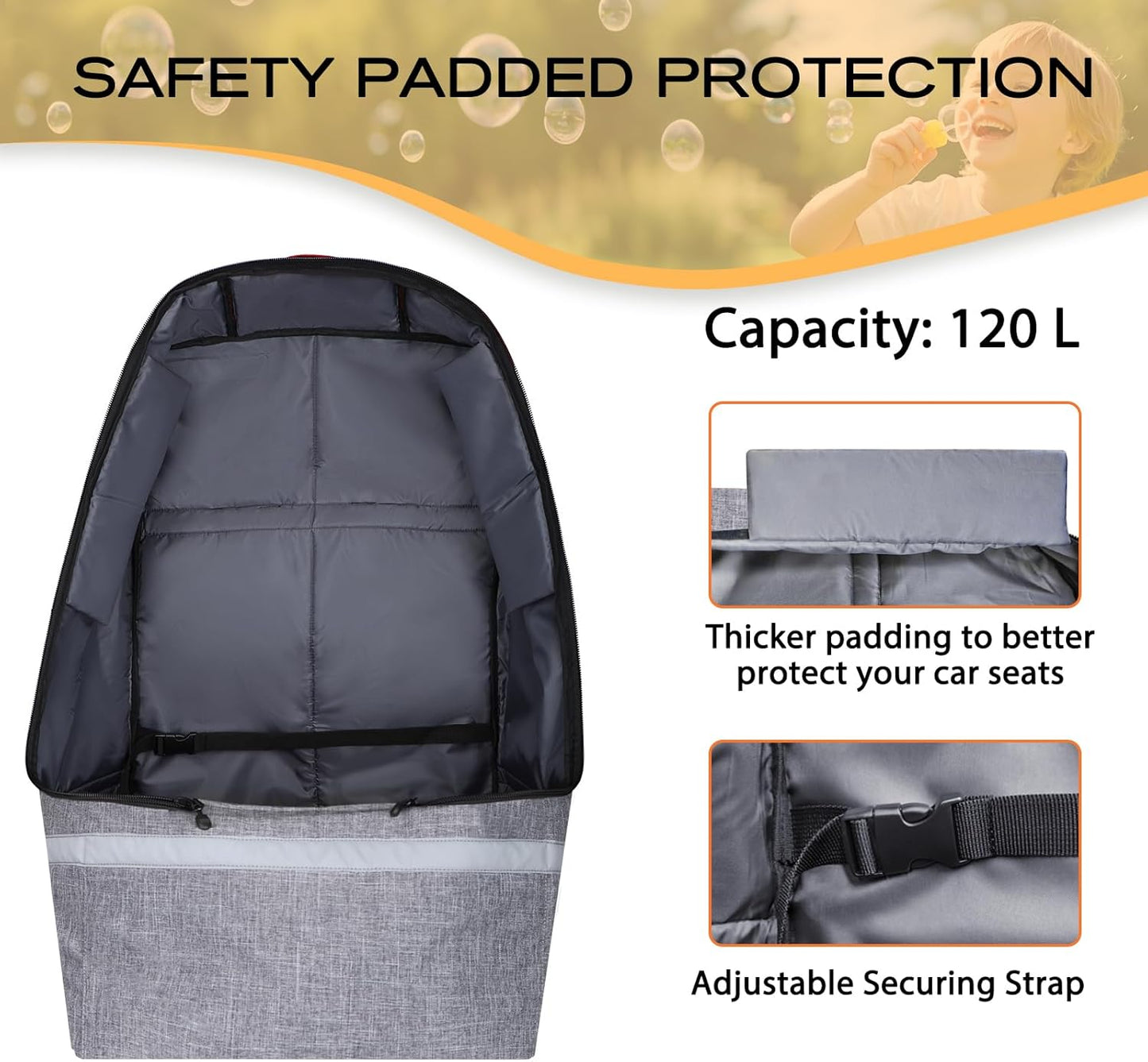 Car Seat Travel Bag for Airplane,Infant Seat Travel Bag with Shoulder Strap,Padded Car Seats Backpack with Reflective Stripes,Large Carseat Carrier Bag Travel Car Seat Cover,Grey