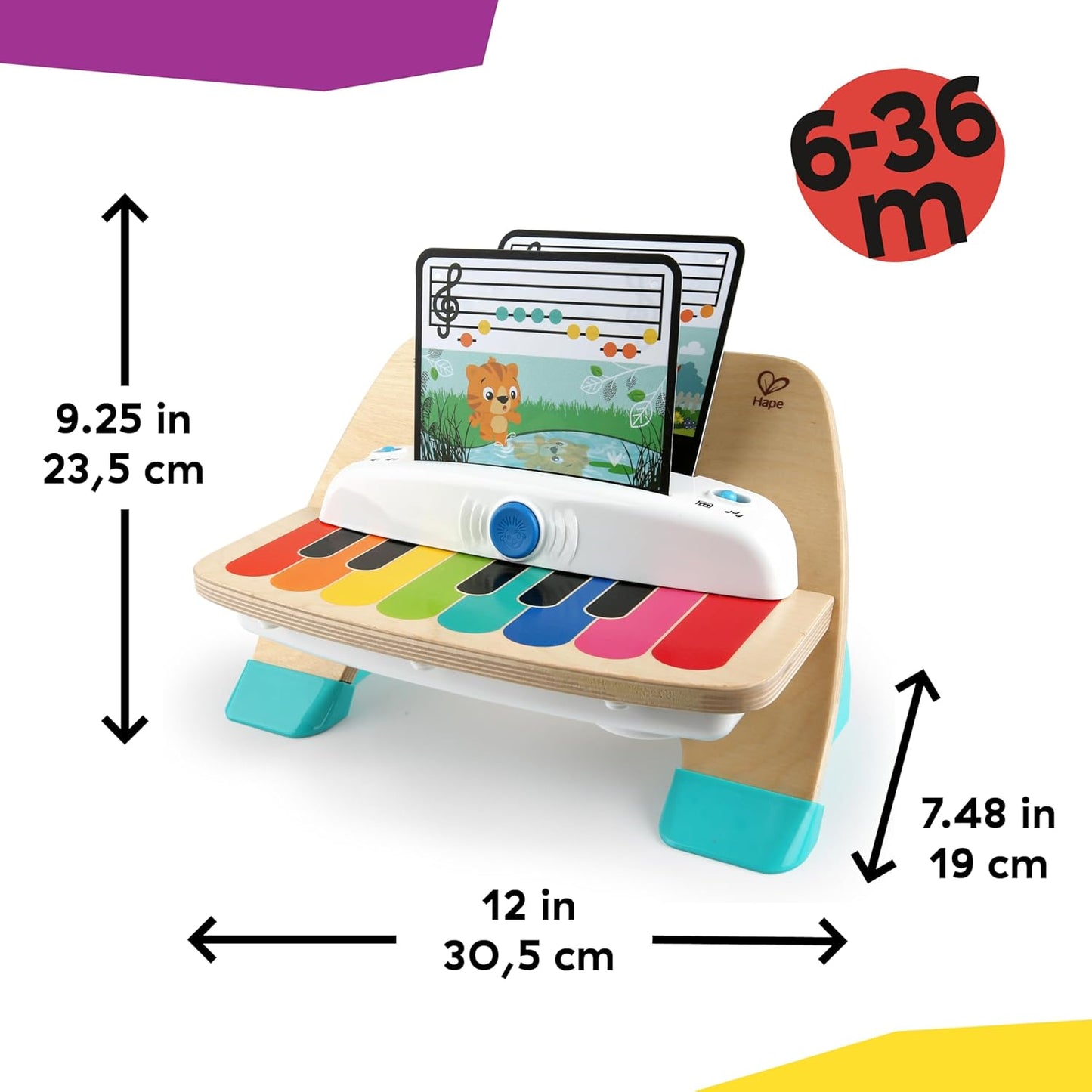 Baby Einstein and Hape Magic Touch Wooden Toy Piano, Montessori Musical Learning Toy for Babies and Toddlers 6mo+