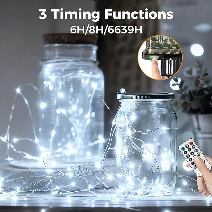 btfarm Fairy Lights Plug in with Remote, 33FT 100 LED Outdoor Twinkle Lights Waterproof with Timer, 8 Modes Indoor String Lights for Bedroom Patio Garden Wedding Christmas Decoration, Cool White