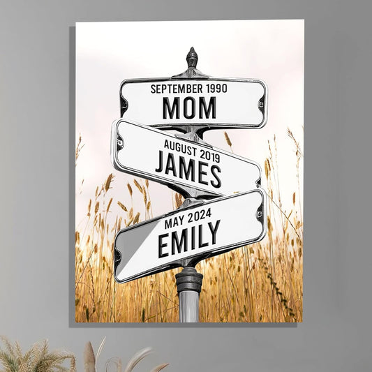 Personalized Gifts for Mom Family Names Street Custom Multi-Name Date of Birth Vintage Street Sign Happy Mothers Day Canvas Wall Art Best Christmas Gifts for Mommy from Daughter Son Children Kids #26