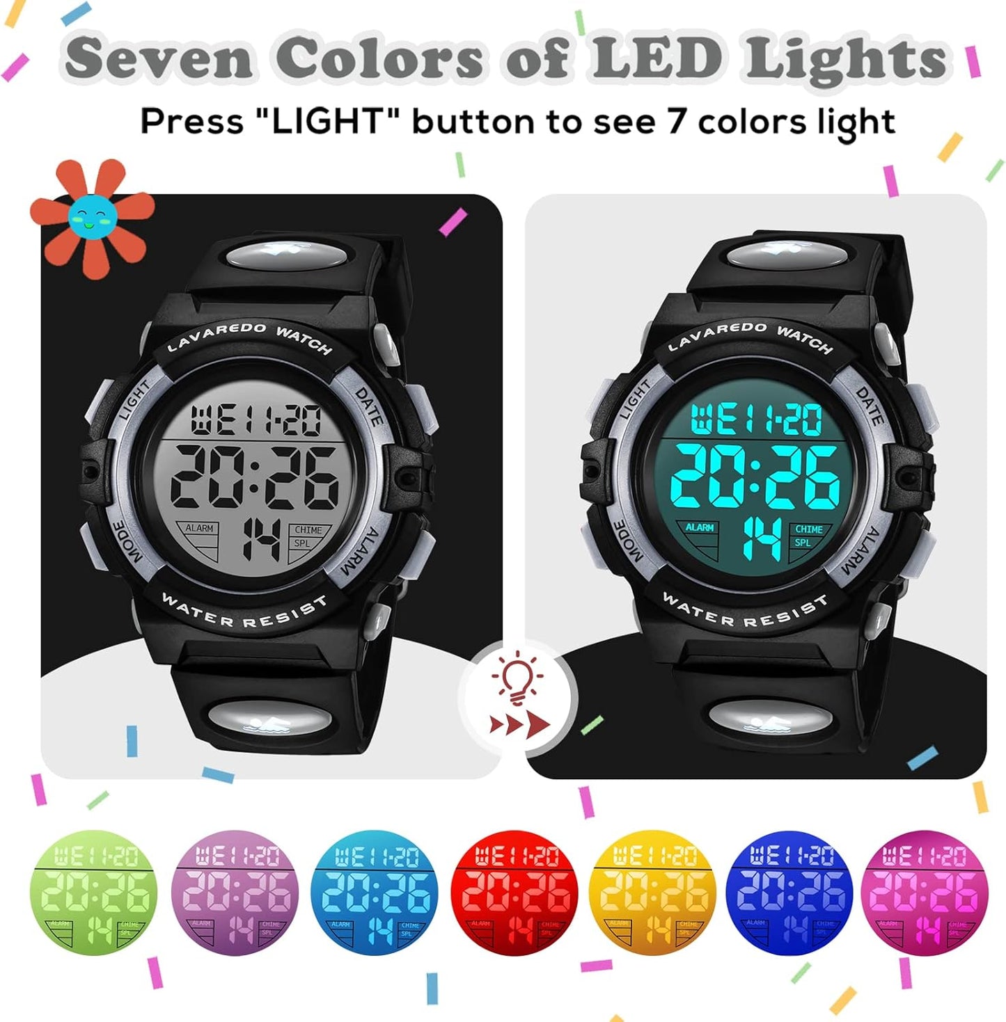 Kids Watch,Boys Watch for 3-15 Year Old Boys,Digital Sport Outdoor Multifunctional Chronograph LED 50 M Waterproof Alarm Calendar Analog Watch for Children with Silicone Band,Kids Gift