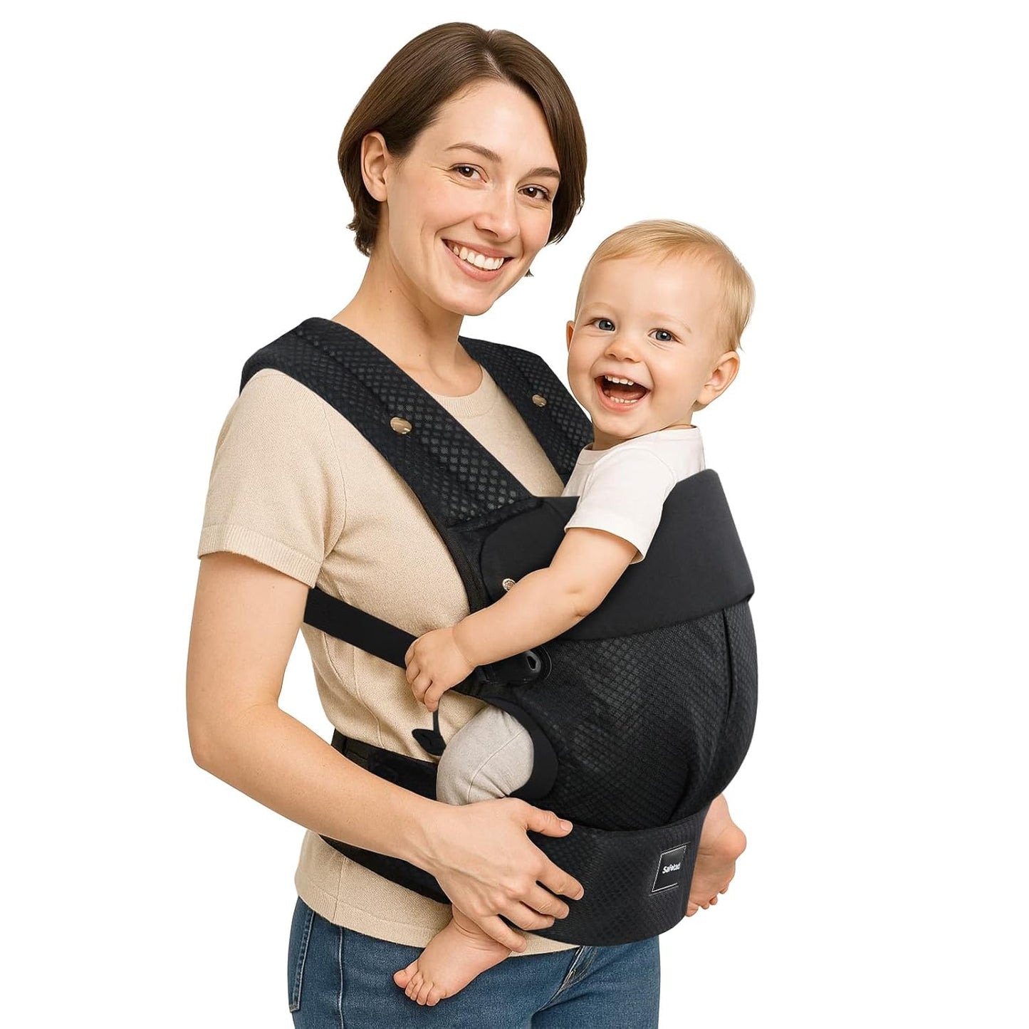 Baby Carrier with Lumbar Support, Cozy Baby Carrier Newborn to Toddler with Adjustable Seat Size, Ergonomic Infant Carrier with 3-Way Carry, Front Facing Toddler Hodler Carrier for Mom & Dad, Black