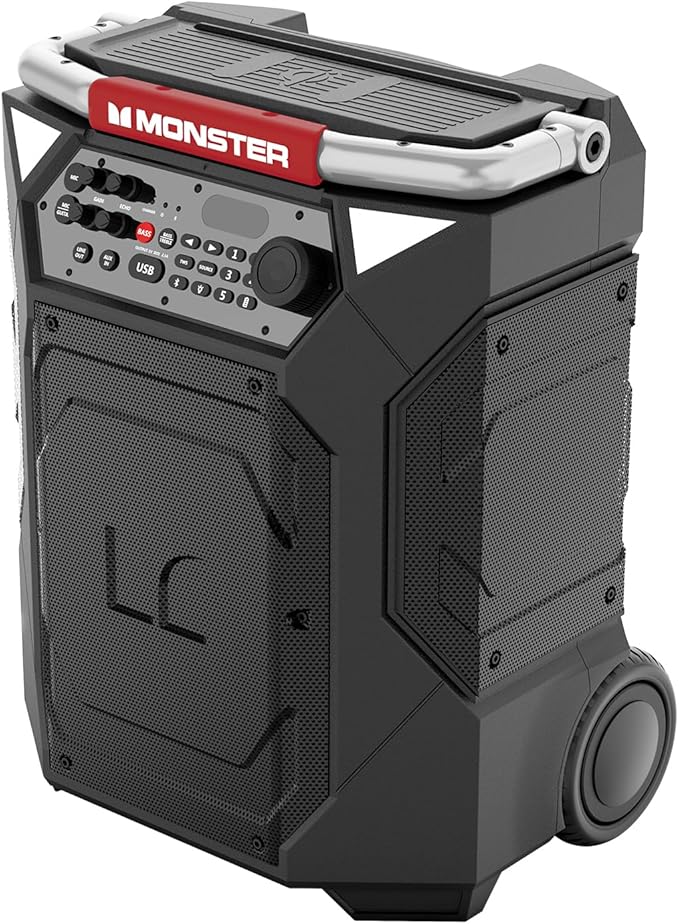 Monster Rockin’ Roller 360 Indoor/Outdoor Portable Bluetooth Speaker | Up to 240W of 360 Degree Sound & Up to 100 Hours of Playtime | Includes Microphone
