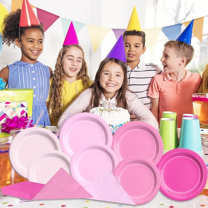 CMUSKO Pink Birthday Decorations-60Pcs Light Pink Plates and Napkins Kit Girls Gradient Pink Party Supplies for Birthday,Wedding, Bridal Shower
