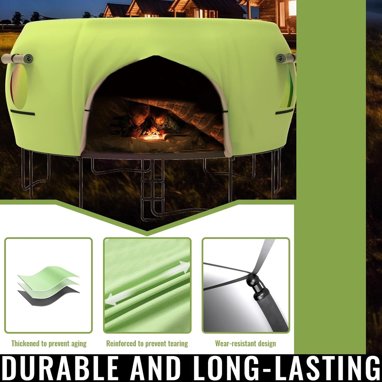 Gardenature 10FT/12FT/14FT Trampoline Tent(Tent Only), Fit Round Trampolines, Shade Cover with LED Light, Outdoor Trampolien Accessories, Anti-Tear, Beige