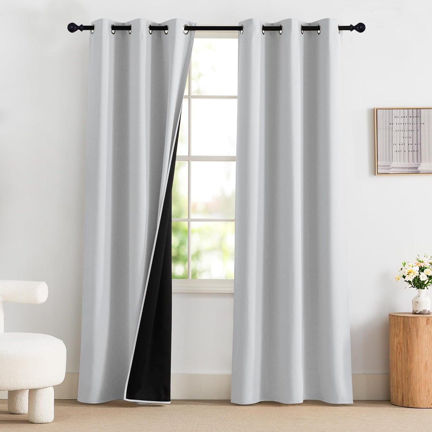NICETOWN 100% Blackout Curtains for Bedroom 84 inch Long Thermal Insulated Blackout Curtains for Living Room, Energy Saving Grommet Drapes for Patio Door (2 Panels, Greyish White, 42W x 84L)