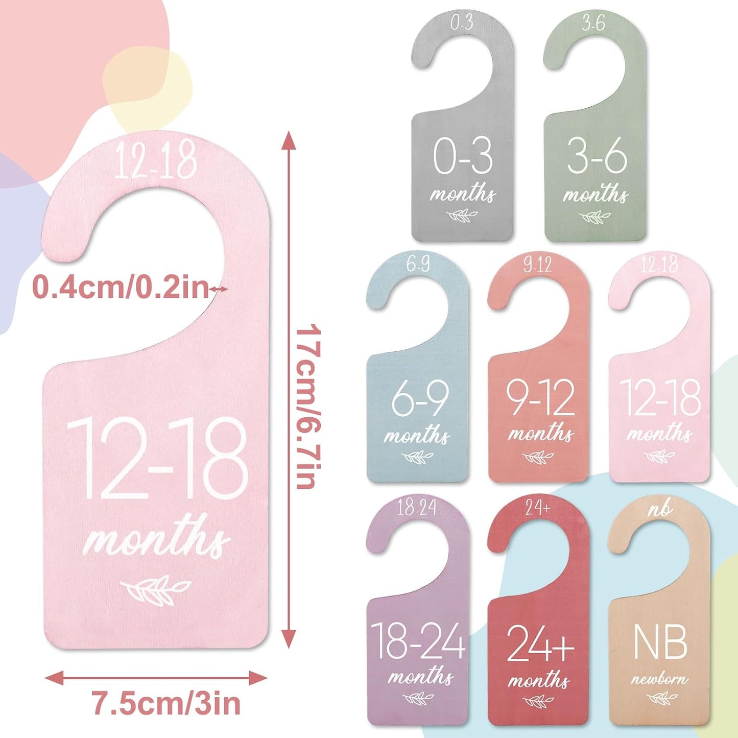 Whaline 8Pcs Baby Closet Dividers Boho Design Hanging Wooden Colorful Babys Closet Size Hanger Organizer Double-Sided Newborn to 24 Months Thicken Baby Wardrobe Organizer