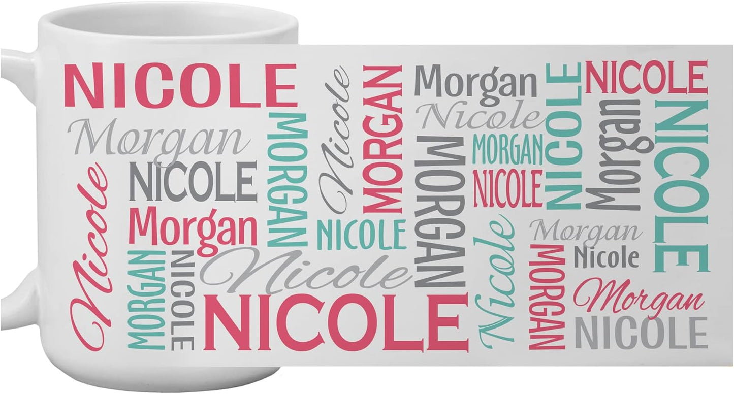 Let's Make Memories Personalized Your Name Signature Mug - Custom 15oz Coffee Mug - Stocking Stuffer - For Christmas - Pink/Teal