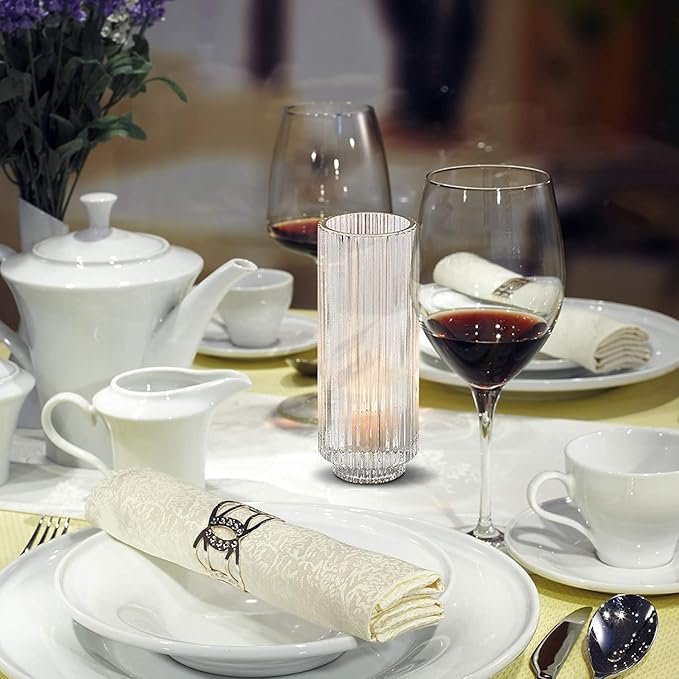 Serene Spaces Living Slim Clear Ribbed Glass Votive Holder, Decorative Centerpiece for Wedding, Christmas, Thanksgiving, Living Room, Home Décor, 2.25" Diameter & 6.25" Tall, Pack of 24