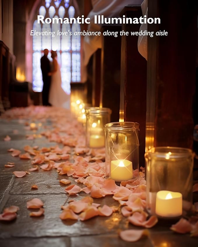 Homemory 48-Pack Novelty Flickering Flameless Tea Lights Candles, 200+Hours Battery-Operated LED Fake Candles for Wedding Table Centerpieces,Proposal,Anniversary, White Base, Ø1.5'' × H1.3''