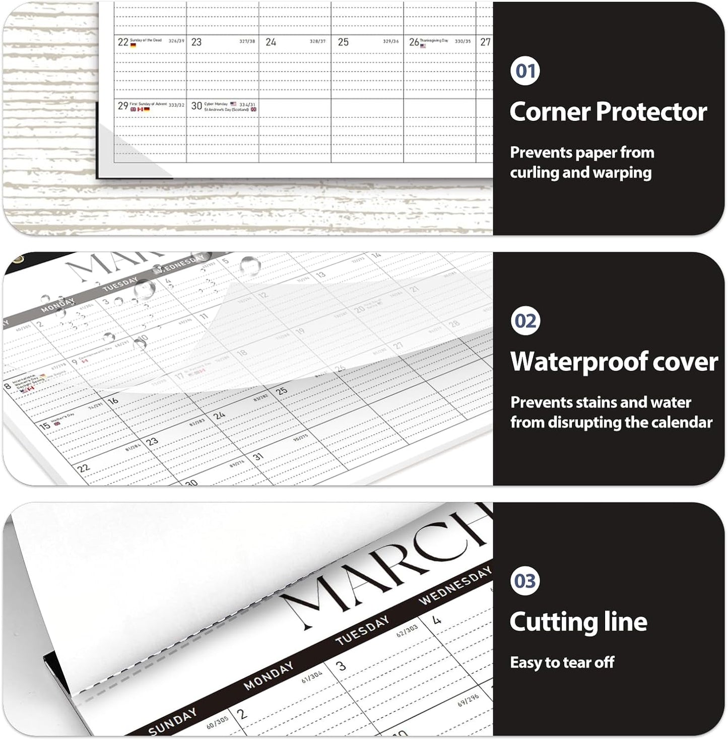 Desk Calendar 2025-2026, Monthly Desktop Large Calendar Runs Until December 2026 17" x 12" Desk Wall Planner for Family Office Teacher School, Black-White