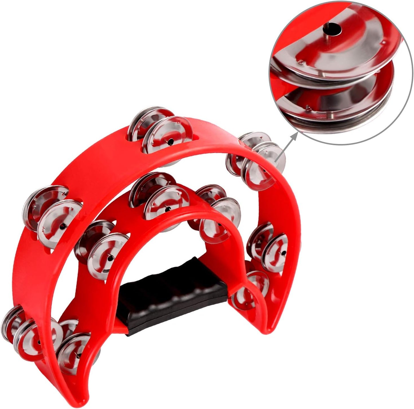 EastRock Double Row Tambourine,Metal Jingles Hand Held Percussion-Half Moon Tambourine for Kids, Adults, KTV, Party (Red)