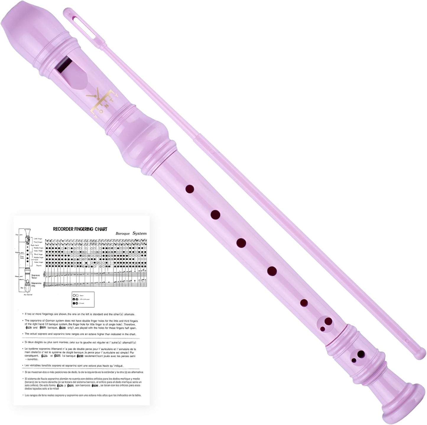 Soprano Recorder 8-Hole Instrument for Kids Beginners, German Style C Key Kids Flute with Cleaning Rod & Case Bag for School Education Home Entertainment - Pink