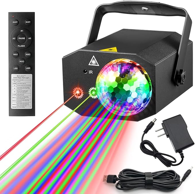 Party Lights Dj Disco Ball Light with Pattern Projection and Sound Activated, Buclhoz RGB Colored Strobe Stage Lighting for Parties Indoor Dance Birthday Rave Bar Karaoke Christmas Wedding Show Club