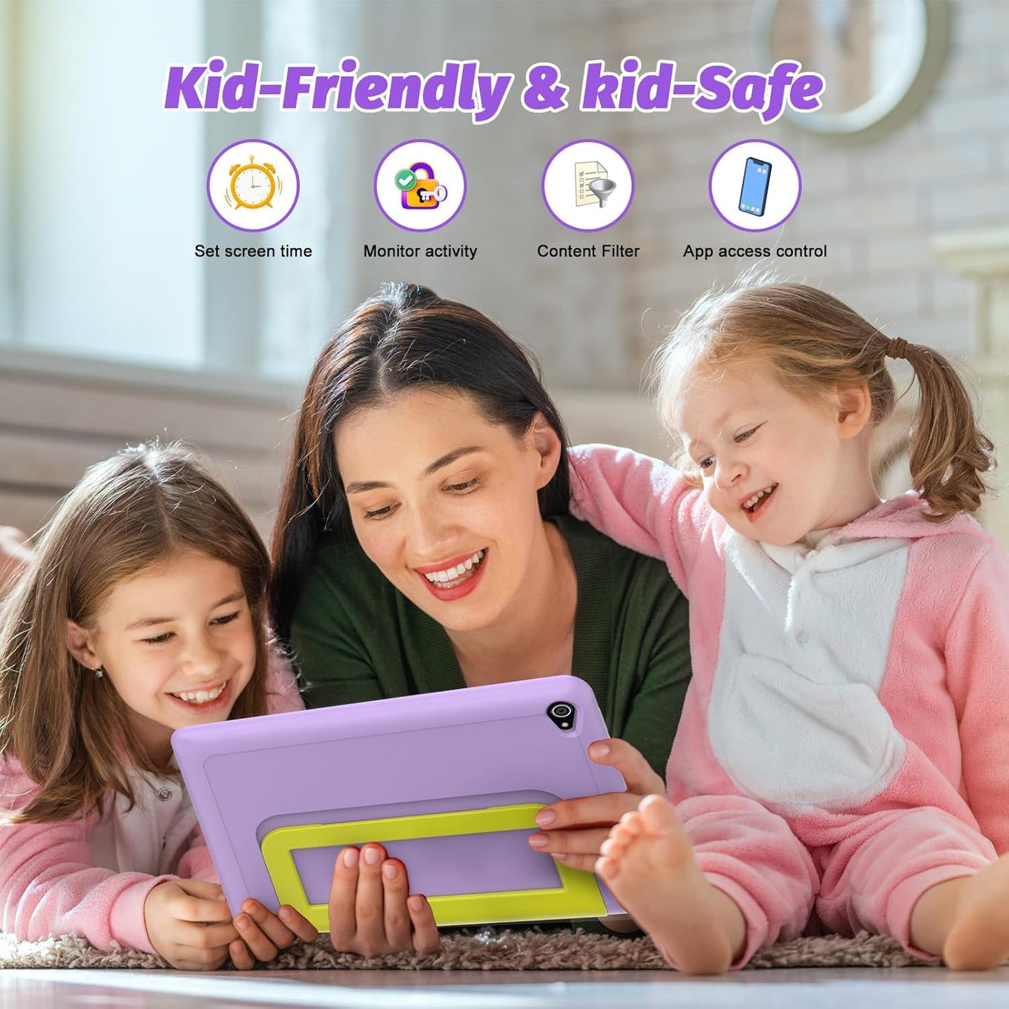 Kids Tablet, Android 14 Tablet for Kids 10 inch Octa-Core with Case, 64GB 1TB TF Card Expandable for Toddler Children, Parental Control, Dual Camera, WiFi,Gift