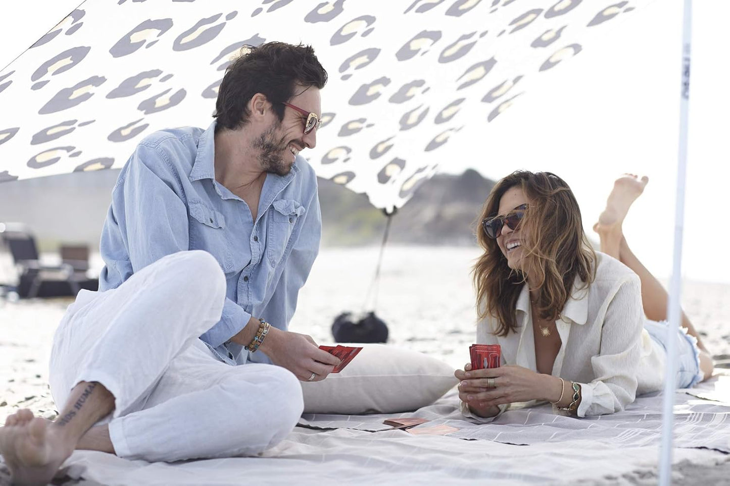 Neso Tents Beach Tent with Sand Anchor, Portable Canopy Sunshade - 7' x 7' - Patented Reinforced Corners (Leopard)