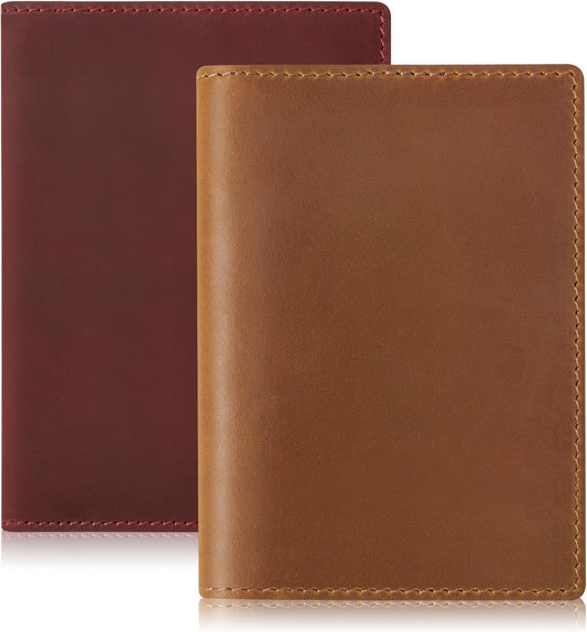 Jack&Chris Leather Passport Holder, Handmade Passport cover, Travel Wallet Cover Case for Men and Women, Leather Travel Documents Organizer Protector, Brown-Red, 2PC