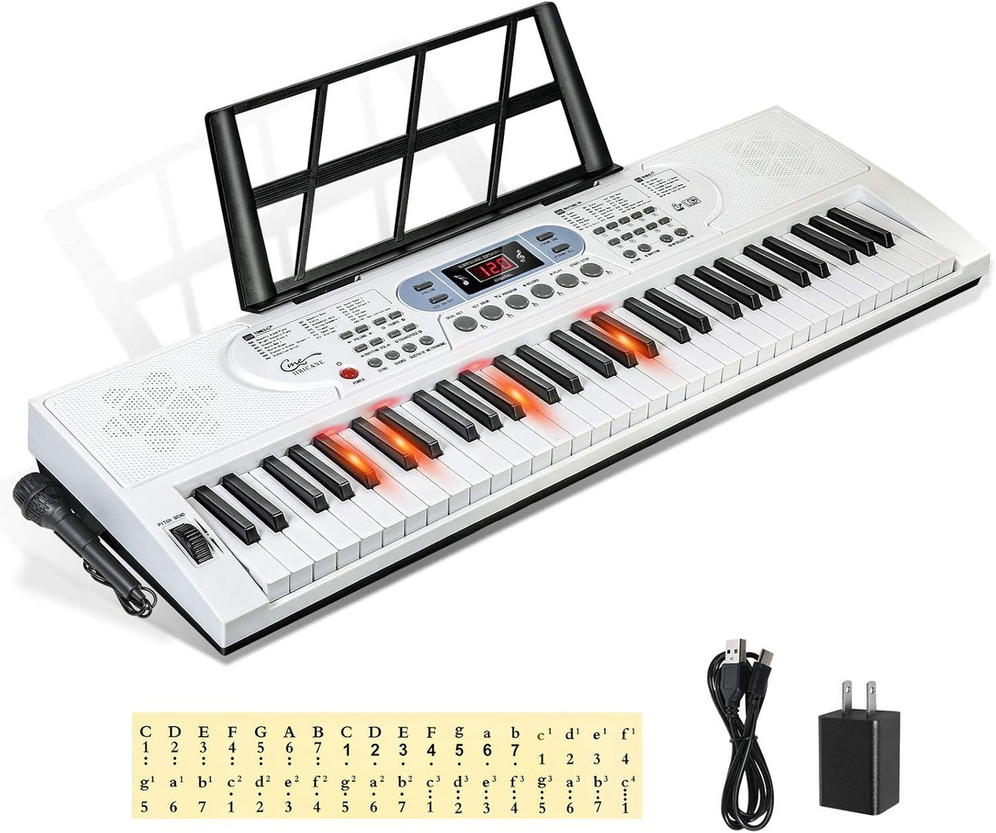 Hricane Keyboard Piano Lighted Keys for Beginner Adults Teens Kids, 61 Key Electronic Music Keyboard with Teaching Modes Powered by USB or Battery with LCD Display Microphone Headphone Jack