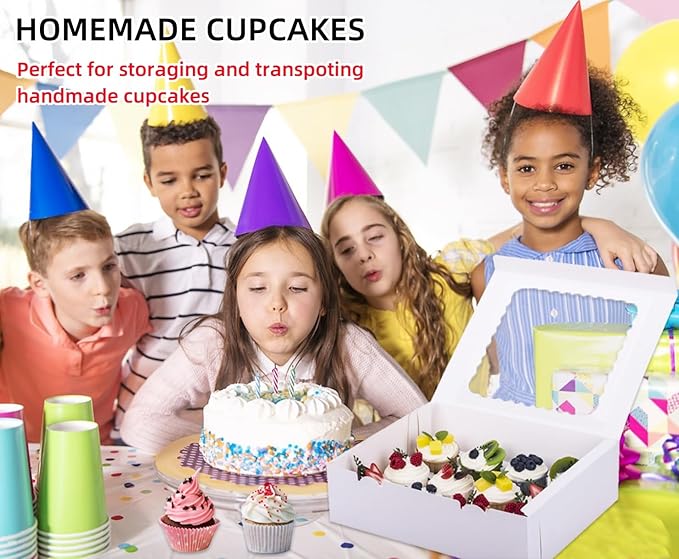 30-Set Cupcake Boxes Hold 12 Standard Cupcakes, Food Grade Cupcake Holders Bakery Carrier Boxes with Windows and Inserts for Cupcakes, Muffins and Pastries (White-30 Pack)