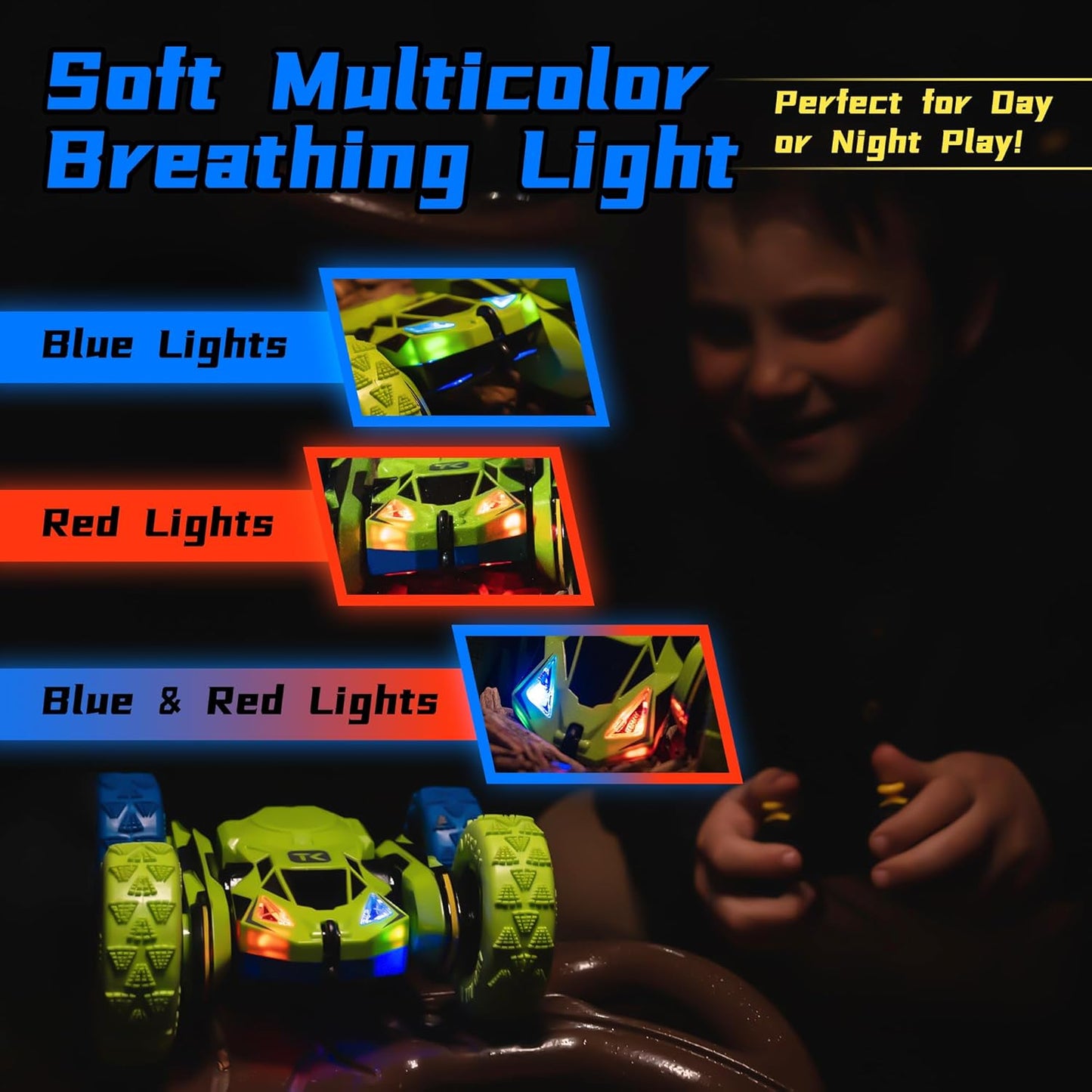 Threeking RC Stunt Car Remote Control Cars with Lights Double-Sided Driving Indoor Outdoor Toys Gifts Presents for 6 7 8 9 10 11 12 Year Old Kids Boys Girls