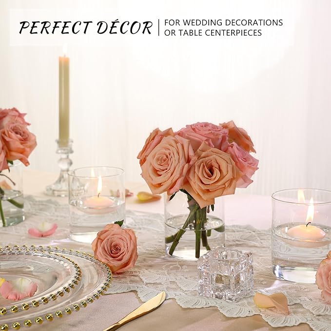 Glass Cylinder Vase Set of 6 for Centerpieces, 5 Inch Short Clear Flower Vases Bulk, Glass Hurricane Candle Holder for Table, Floating Candle Vases for Wedding Home Décor