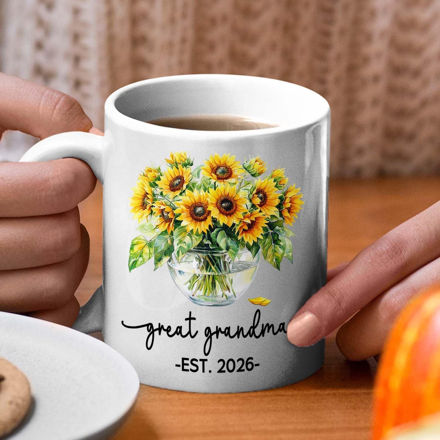 Customized Nickname & Year White Ceramic Mug Gift For First Time Great Grandma, Promoted To Great Grandma Accent Coffee Cup 11Oz 15Oz, Personalized Baby Announcement Coffee Mug For Nanny Granny Mimi