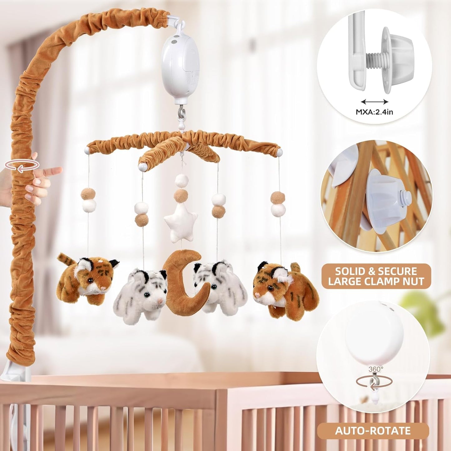 Baby Crib Mobile- Tiger Crib Mobile for Boys Girls Essential Gift for Infant Bedroom Hanging Decor
