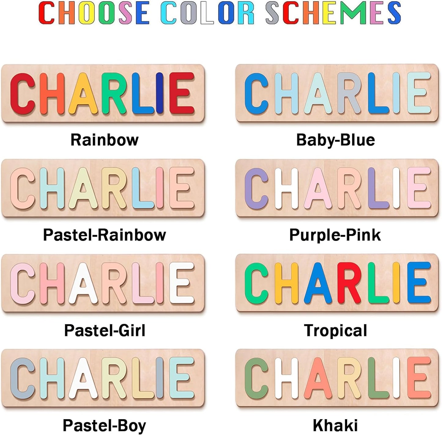 Personalized Name Puzzle for Kids, Personalized Baby Gifts Name Puzzles for Toddlers 1-3 with Pegs Engraved Text Greetings on Back, 1st Birthday Christmas Easter Gifts for Boys&Girls, Montessor Toys