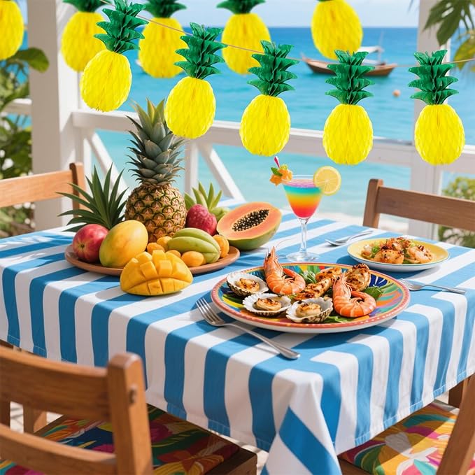 6 Pack 14 Inch Pineapple Honeycomb Decorations, Standing Tissue Paper Centerpieces, 3D Tropical Fruit Ornaments for Hawaiian Luau, Summer Pool, Beach Birthday, Jungle Theme Table Decor