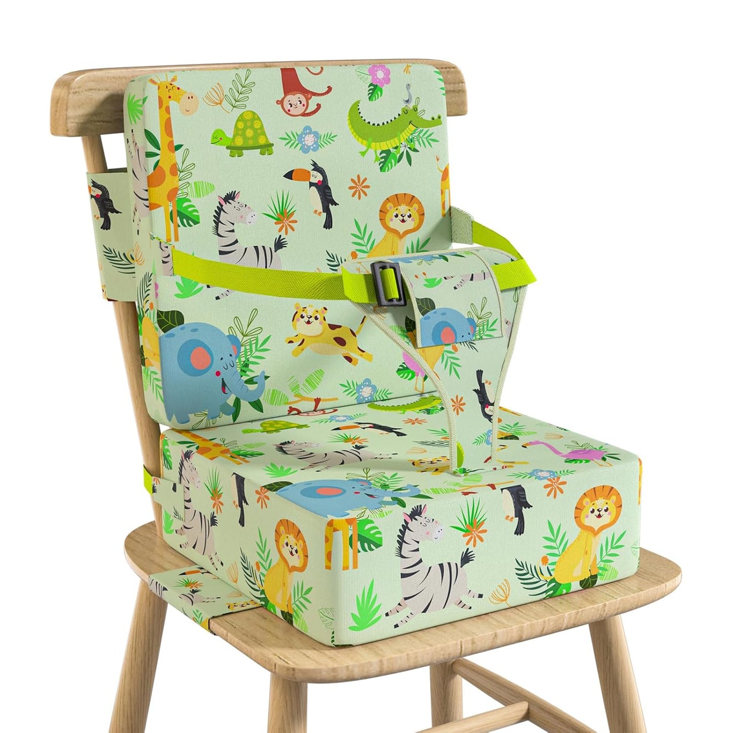 Booster Seat for Kitchen Chair with Backrest & 4 Adjustable Straps, Portable TPU Waterproof & Anti-Scratch Toddler Booster Seat for Dining Table, Removable & Non-Slip Booster SEat for Table