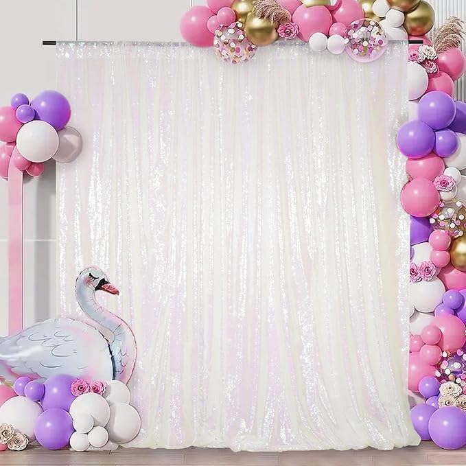 Juya Delight 6FT X 8FT Non-Transparent Sequin Photography Backdrop for Birthday Party Wedding Decoration (Iridescent)