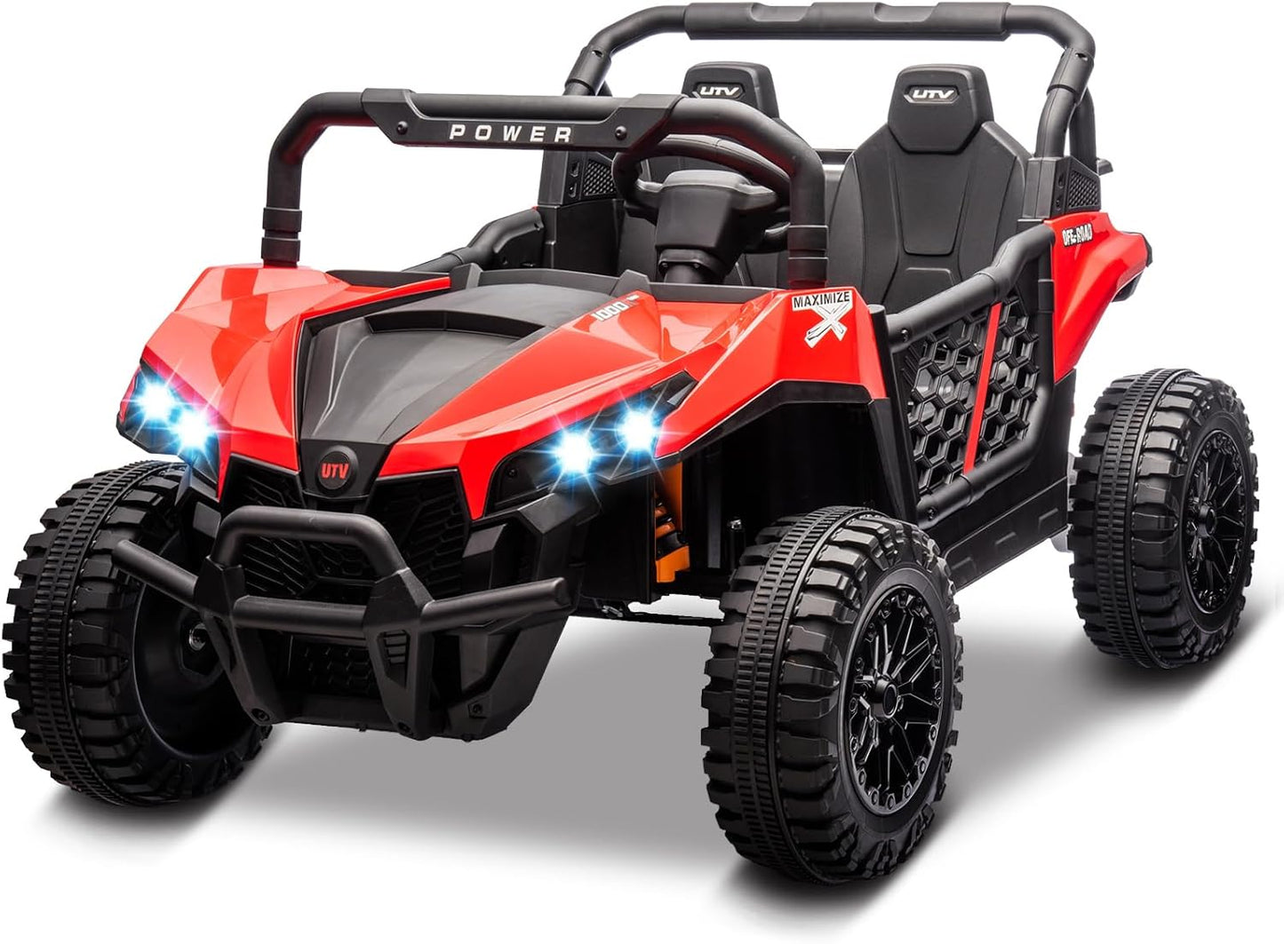 24V 2 Seater Ride On Car Truck, Power Wheels Kids UTV w/Parent Remote Control, 3.1 MPH Max Speed, Music Player, LED Lights & Storage, Electric Vehicle Ride On Toy for Kids Toddler Ages 3-8, Red