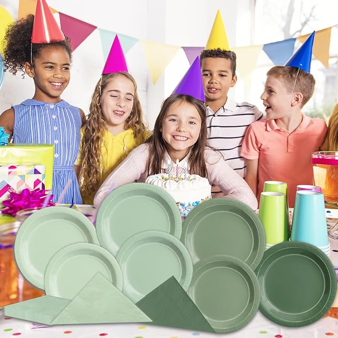 CMUSKO Sage Green Baby Shower Decorations - 60pcs Gradient Plates & Napkins Kit - Party Supplies for Birthday,Wedding