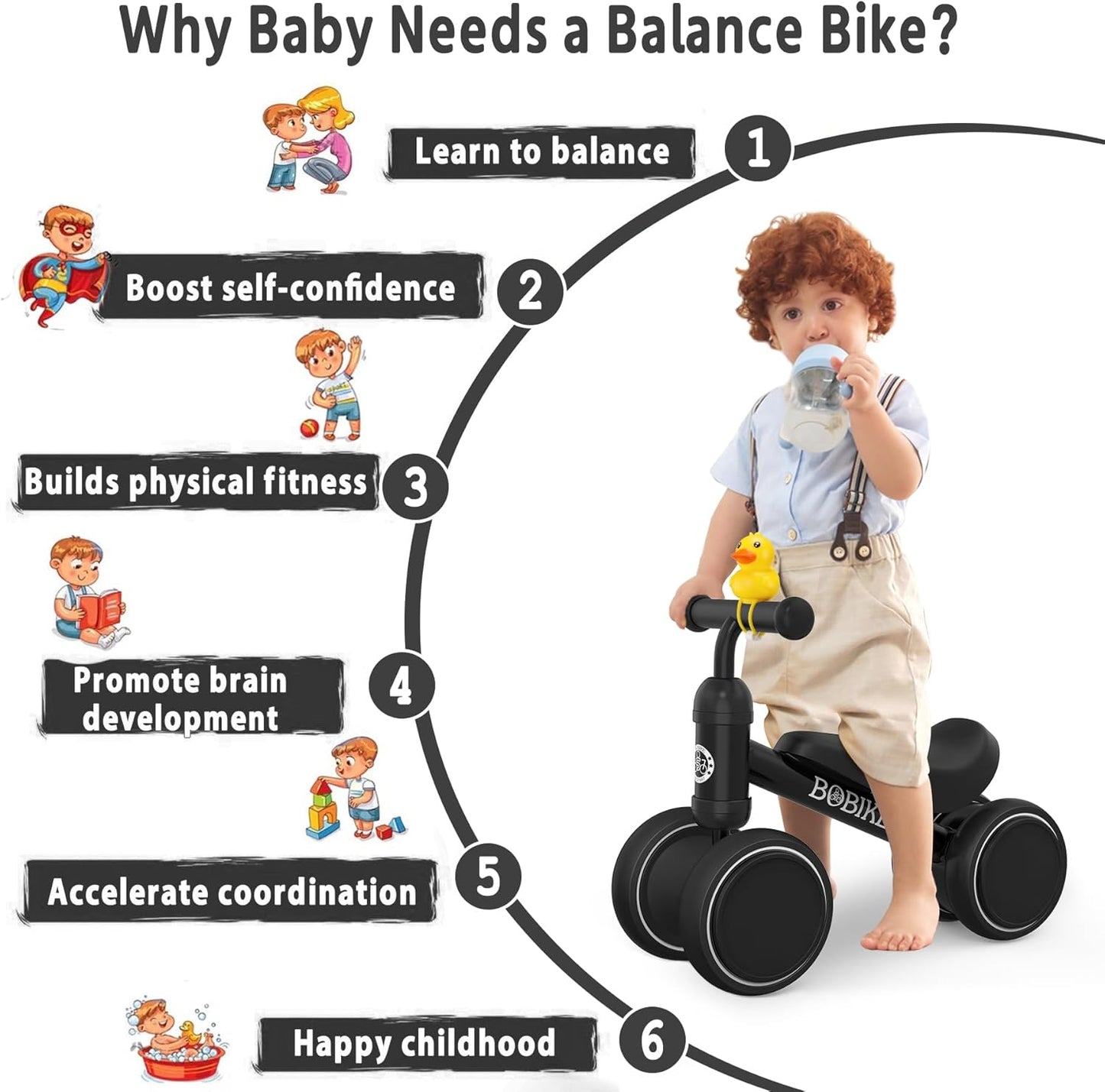 Baby Balance Bike Toys for 12-36 Months Kids Toy Boy and Girls Gifts Toddler Best First Birthday Gift Children Walker No Pedal Infant 4 Wheels Bicycle (Classic, Black)