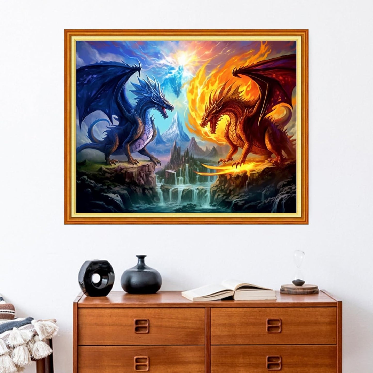 Stamped Cross Stitch Kits - Beach Night Landscape Counted Cross Stitch Kits for Beginners Adults Needlepoint Cross-Stitch Patterns-Dragon Castle 16x20 inchs