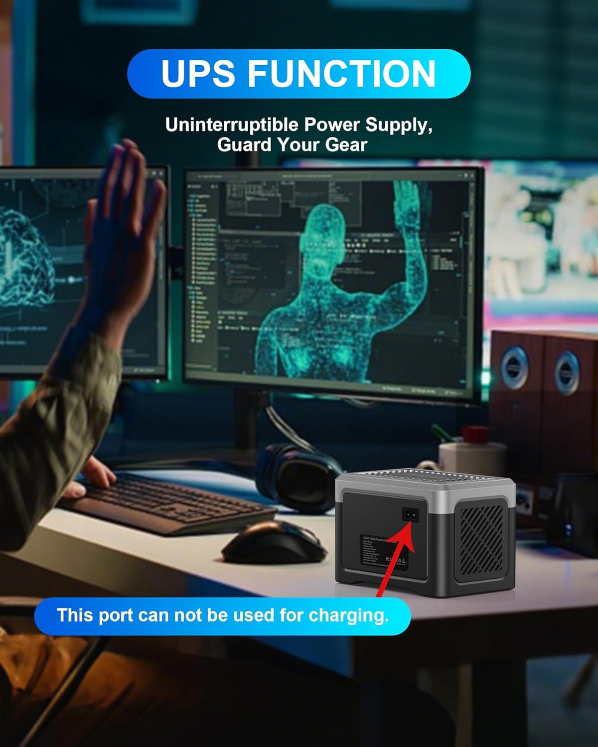 Portable Power Station 192Wh Outdoor Generator with AC Outlet 100W(200W Surge) Power Bank for Home Backup Outdoor Emergency RV Van Hunting, 3.9lb, Music Player&LED Lights LiFePO4 Battery